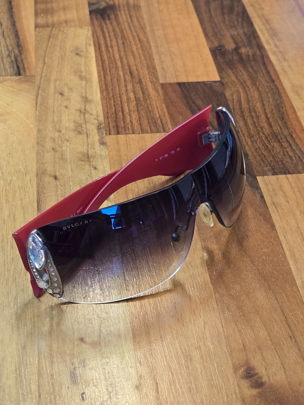 BVLGARI 8026-B Crystal Shield Sunglasses Y2K Red Grey Gradient 971/8G - With Box